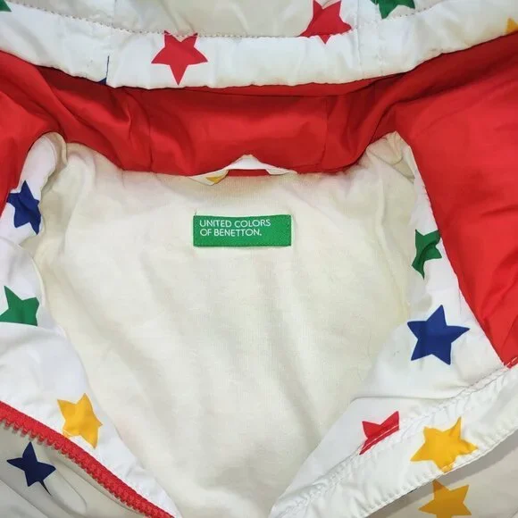 United Colors Benetton Girl's Puffer Jacket Full Zip Multicolor Stars Sz 3-4 Yrs - Picture 8 of 11